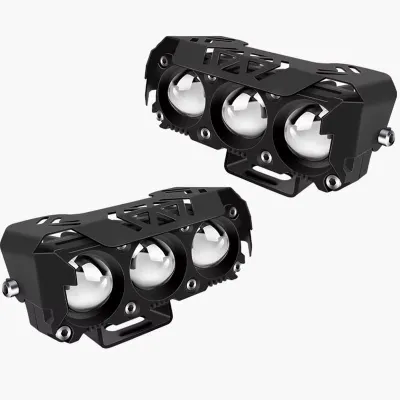 Pilli Batarya 3 Lensli LED Far Barı 2 li paket (12V–60V, Şimşek Modlu, Su Geçirmez)