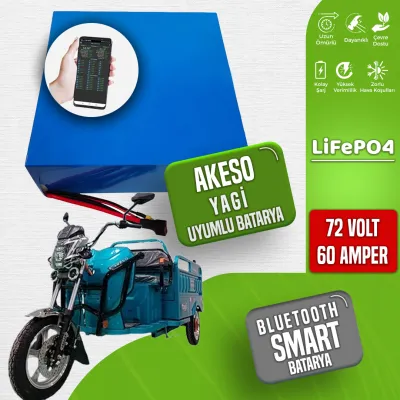 Pilli Batarya 72V 60Ah LiFePO4 Lityum Akü — Akeso Yagi Uyumlu (72 Volt 60 Amper), JK Jikong Smart Bluetooth BMS