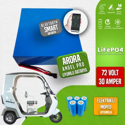 Pilli Batarya 72V 30Ah LiFePO4 Lityum Akü — Arora Angel Pro Uyumlu (72 Volt 30 Amper), JK Jikong Smart Bluetooth BMS