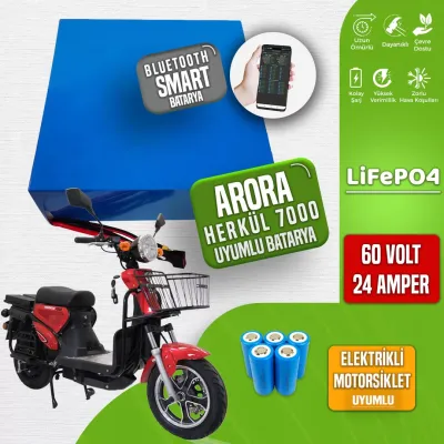 Pilli Batarya 60V 24Ah LiFePO4 Lityum Akü — Arora Herkül 7000 Uyumlu (60 Volt 24 Amper), JK Jikong Smart Bluetooth BMS