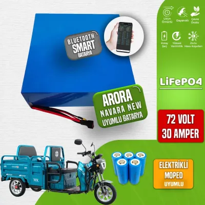 Pilli Batarya 72V 30Ah LiFePO4 Lityum Akü — Arora Navara New Uyumlu (72 Volt 30 Amper), JK Jikong Smart Bluetooth BMS