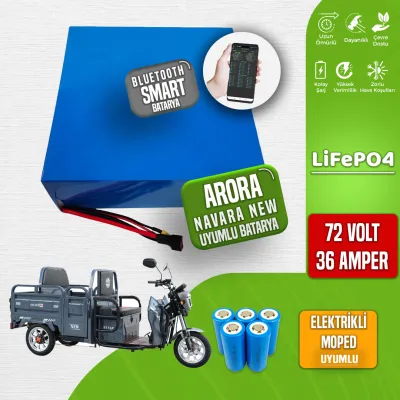 Pilli Batarya 72V 36Ah LiFePO4 Lityum Akü — Arora Navara New Uyumlu (72 Volt 36 Amper), JK Jikong Smart Bluetooth BMS