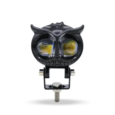 Pilli Batarya Baykuş Tipi 18W Çift Renk LED Far (Sarı–Beyaz, Şimşek Modlu, 12V–60V, Su Geçirmez)