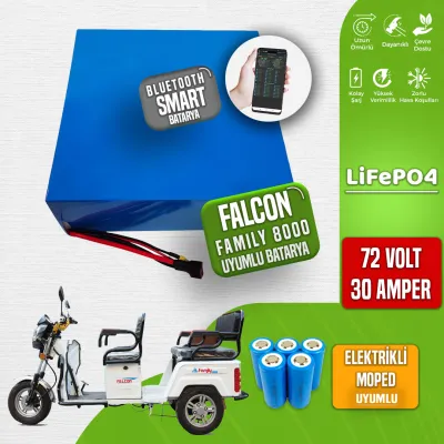 Pilli Batarya 72V 30Ah LiFePO4 Lityum Akü — E Uyumlu (72 Volt 30 Amper), JK Jikong Smart Bluetooth BMS