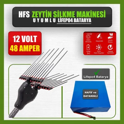 Pilli Batarya 12V 48Ah LiFePO4 Lityum Akü - HFS Zeytin Silkme Makinesi Uyumlu (12 Volt 48 Amper), Standart BMS