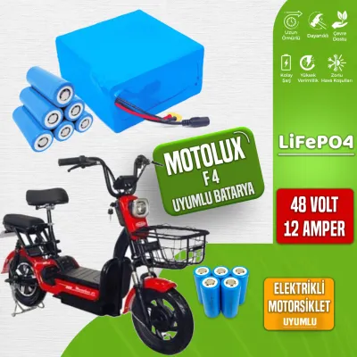 Pilli Batarya 48V 12Ah LiFePO4 Lityum Akü — Motolux F4 Uyumlu (48 Volt 12 Amper), Standart BMS
