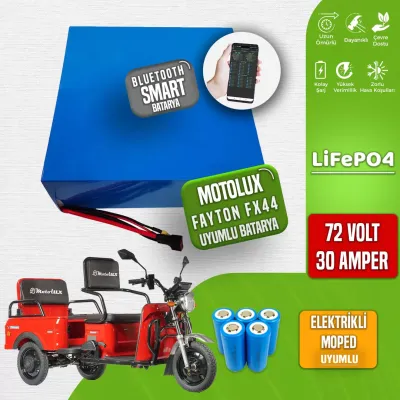 Pilli Batarya 72V 30Ah LiFePO4 Lityum Akü — Motolux Fayton FX44 Uyumlu (72 Volt 30 Amper), JK Jikong Smart Bluetooth BMS