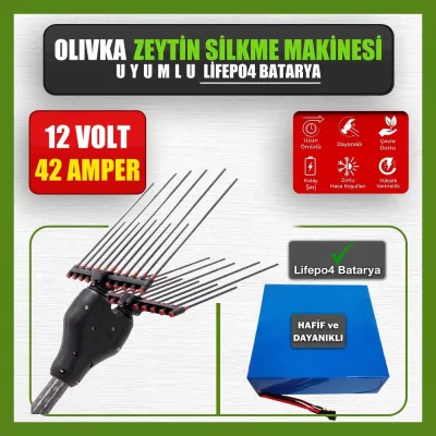 Pilli Batarya 12V 42Ah LiFePO4 Lityum Akü - Olivka Zeytin Silkme Makinesi Uyumlu (12 Volt 42 Amper), Standart BMS