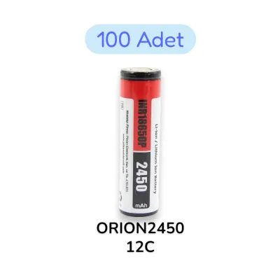 Pilli Batarya 100 Adet Orion 18650P 3.7 Volt (3.7V) 2450 mAh 12C Li-ion Şarj Edilebilir Pil