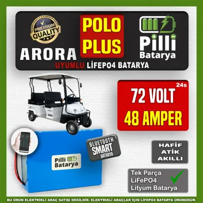 Pilli Batarya 72V 48Ah LiFePO4 Lityum Akü — Arora Polo Plus Uyumlu (72 Volt 48 Amper), JK Jikong Smart Bluetooth BMS