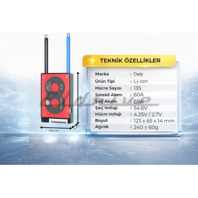 Pilli Batarya Daly 13S 60A Li-ion BMS