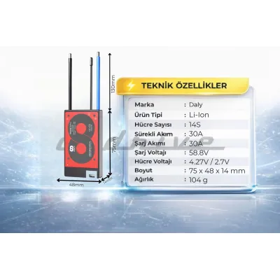 Pilli Batarya Daly 14S 30A Li-ion BMS