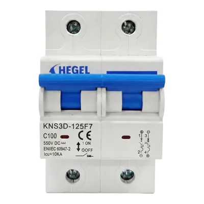 Pilli Batarya Hegel KNS3 550V DC 100A 2P C Tipi DC Devre Kesici