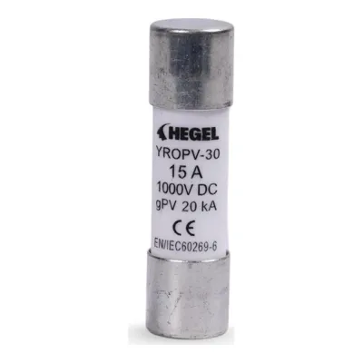 Pilli Batarya Hegel YROPV 1000V DC 15A Kartuş Sigorta