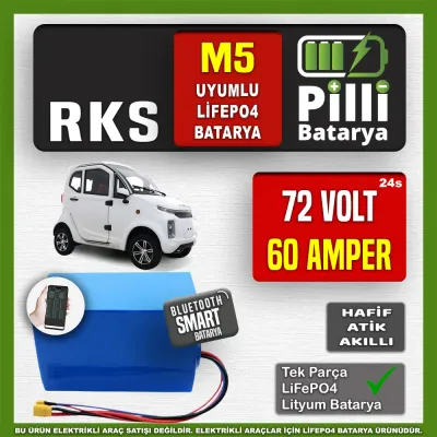 Pilli Batarya 72V 60Ah LiFePO4 Lityum Akü — RKS M5 Uyumlu (72 Volt 60 Amper), JK Jikong Smart Bluetooth BMS