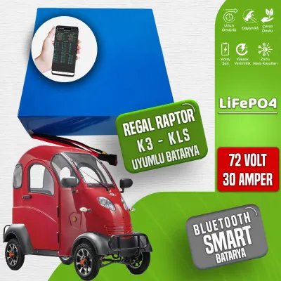 Pilli Batarya 72V 30Ah LiFePO4 Lityum Akü — Regal Raptor K3 Uyumlu (72 Volt 30 Amper), JK Jikong Smart Bluetooth BMS