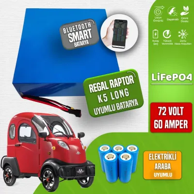 Pilli Batarya 72V 60Ah LiFePO4 Lityum Akü — Regal Raptor K5 Uyumlu (72 Volt 60 Amper), JK Jikong Smart Bluetooth BMS