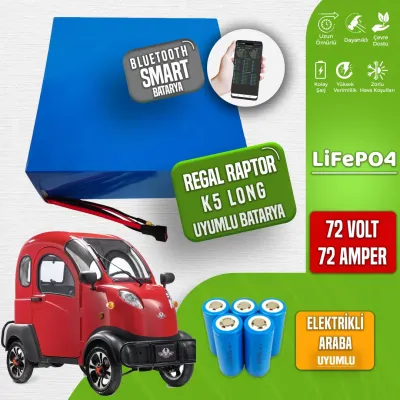 Pilli Batarya 72V 72Ah LiFePO4 Lityum Akü — Regal Raptor K5 Uyumlu (72 Volt 72 Amper), JK Jikong Smart Bluetooth BMS
