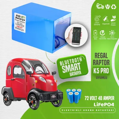 Pilli Batarya 72V 48Ah LiFePO4 Lityum Akü — Regal Raptor K5 Uyumlu (72 Volt 48 Amper), JK Jikong Smart Bluetooth BMS