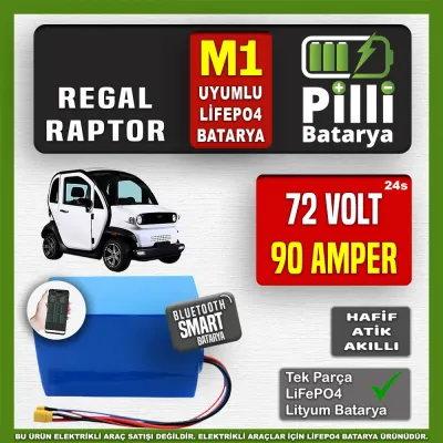 Pilli Batarya 72V 90Ah LiFePO4 Lityum Akü — Regal Raptor M1 Uyumlu (72 Volt 90 Amper), JK Jikong Smart Bluetooth BMS