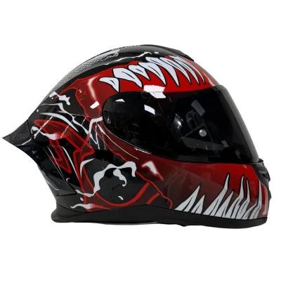 Pilli Batarya Rivox R1 Graphic Red Black Venom Full Face Motosiklet Kaskı