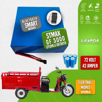 Pilli Batarya 72V 42Ah LiFePO4 Lityum Akü — Stmax Gf 5000 Moped Uyumlu (72 Volt 42 Amper), JK Jikong Smart Bluetooth BMS