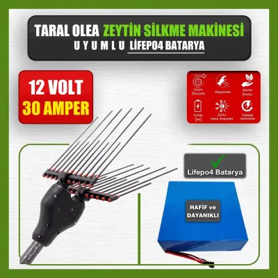 Pilli Batarya 12V 30Ah LiFePO4 Lityum Akü - Taral Olea Zeytin Silkme Makinesi Uyumlu (12 Volt 30 Amper), Standart BMS
