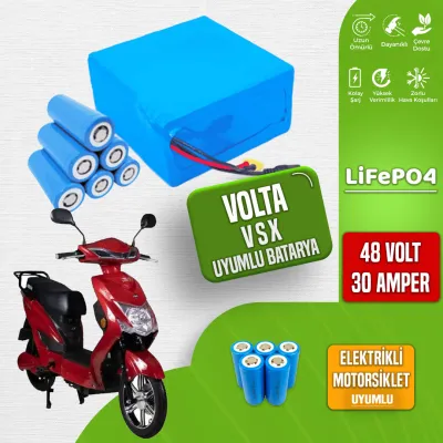 Pilli Batarya 48V 30Ah LiFePO4 Lityum Akü — Volta VSX Uyumlu (48 Volt 30 Amper), Standart BMS