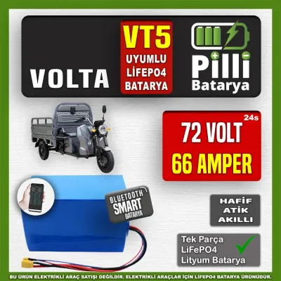 Pilli Batarya 72V 66Ah LiFePO4 Lityum Akü — Volta VT5 Uyumlu (72 Volt 66 Amper), JK Jikong Smart Bluetooth BMS