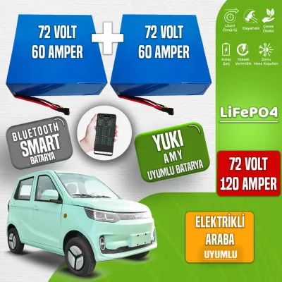 Pilli Batarya 72V 120Ah LiFePO4 Lityum Akü — Yuki Amy ( x 2 Adet) Uyumlu (72 Volt 120 Amper), JK Jikong Smart Bluetooth BMS