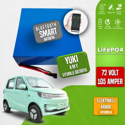 Pilli Batarya 72V 105Ah LiFePO4 Lityum Akü — Yuki Amy Uyumlu (72 Volt 105 Amper), JK Jikong Smart Bluetooth BMS