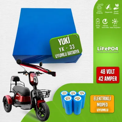Pilli Batarya 48V 42Ah LiFePO4 Lityum Akü — Yuki YK Uyumlu (48 Volt 42 Amper), Standart BMS