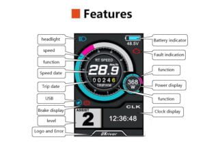 UKC1 Elektrikli Bisiklet Renkli Ekran Çok Fonksiyonlu TFT