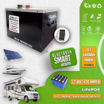 12 Volt 420 Amper Bluetooth LiFePO4 Batarya (Metal Kasa)