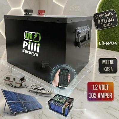 Pilli Batarya | 12V 100Ah LiFePO4 Lityum Akü (105Ah Net Kapasite) | EVE & JK BMS Lityum Batarya (Metal Kasa)