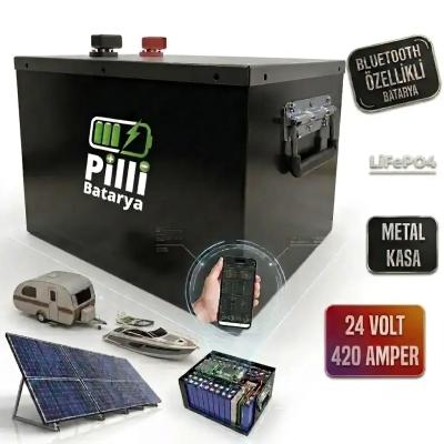 Pilli Batarya | 24V 400Ah LiFePO4 Lityum Akü (420Ah Net Kapasite) | EVE & JK BMS Lityum Batarya (Metal Kasa)