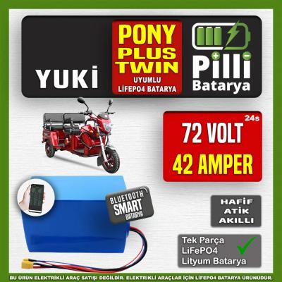 Pilli Batarya Yuki Pony Plus Twin 72V 42Ah LiFePO4 Lityum Akü – Smart Bluetooth Özellikli Batarya